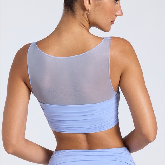 Oh Polly Size US 0 NWT Yume Sheer Panelled Ruched Crop Top in Periwinkle Blue - Picture 2 of 6